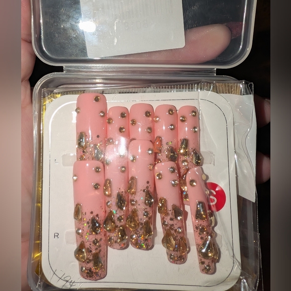 Accessories - Pink and Gold Embellished False Nails Small NIB